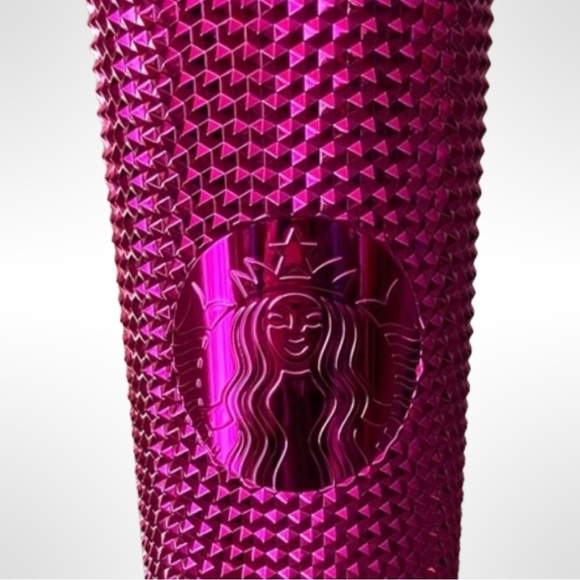 STARBUCKS Holiday 2022 Sangria Bling Metallic Chrome Studded Tumbler BARBIECORE - Picture 3 of 4